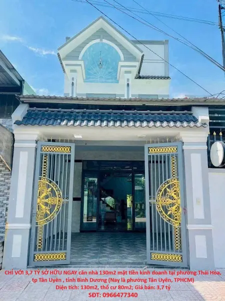 CHỈ VỚI 3,7 TỶ SỞ HỮU NGAY căn nhà 130m2 mặt tiền kinh doanh tại tp Tân Uyên , tỉnh Bình Dương