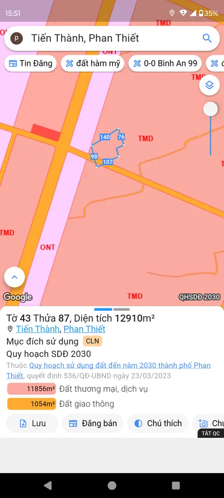 Bán đất 11607.5m² ngang 90m giá 7.8 tỷ Phường Tiến Thành