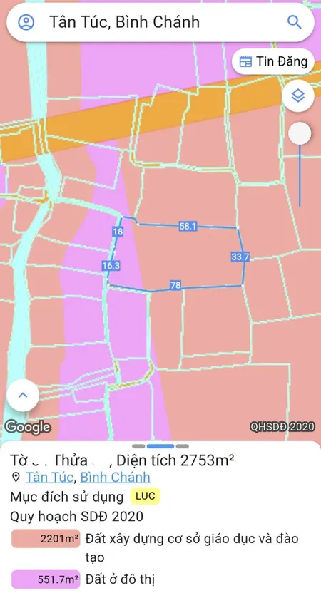 Bán 2753m2 lúa QH giáo dục và ODT, cách đường dẫn cao tốc Sài Gòn Trung Lương 1km, Thị trấn Tân Túc, Bình Chánh