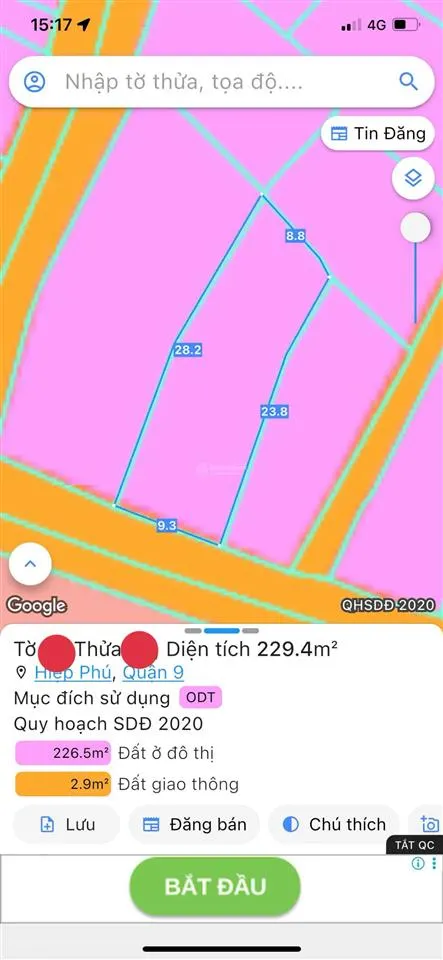 Xuất ngoại nên bán đất 229m2 mặt tiền 9.3m đường tân lập 1 hiệp phú q9