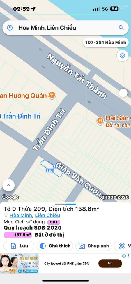 Đất 2 mặt tiền siêu đep. Đường 10m5 Trần Đình Trị, cách biển 100m. S= 256m2 ( 10x26) Giá: 25 tỷ