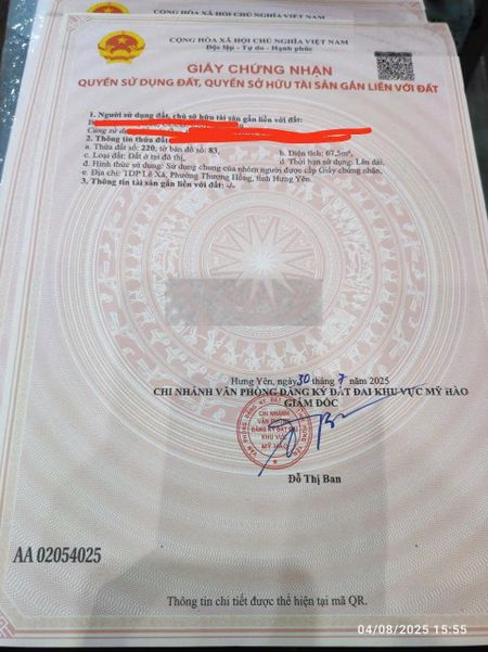 Hàng hiếm còn giao dịch tại vinh xá dương quang thị xã Mỹ hào Hưng yên (nay là TDP Lê Xá, phường