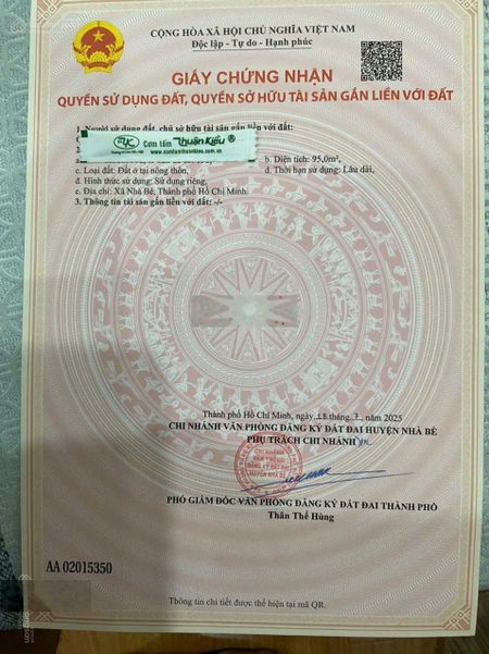 Bán lô đất dự án Đào Sư ST dt 95m2,( 5x19m) thuộc xã Phước kiểng huyện Nhà bè ( cũ) nay xã Nhà bè .