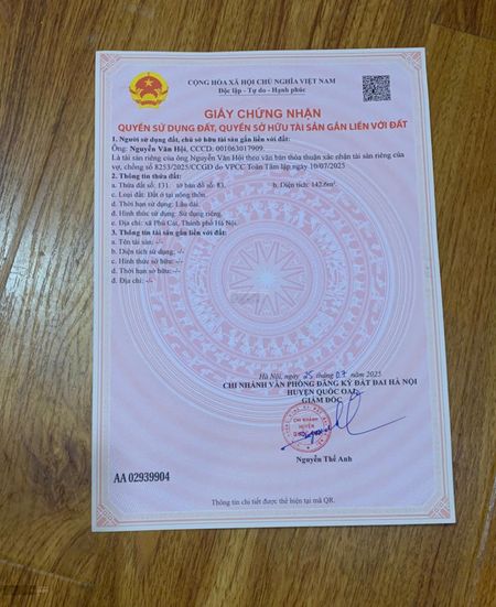 Chính Chủ Cần Bán 3 lô Full Thổ Cư 141 -146m2. Giá Thương Lượng. Thôn 5 Xã Phú Cát Quốc Oai Hà Nội