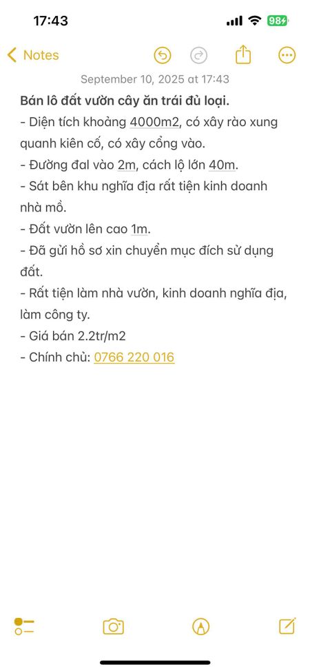 Đất nông nghiệp Tiền Giang 2.2 triệu/m2