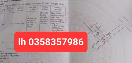 Bán đất 59m² ngang 4.58m giá 1.8 tỷ Xã Nội Bài
