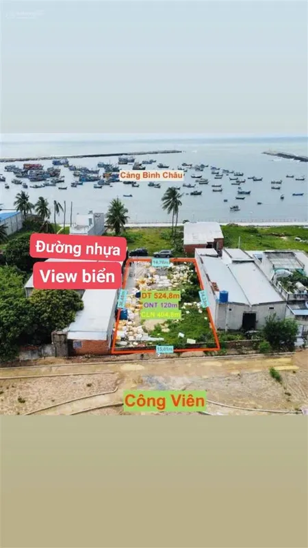 Bán 524m2 đất mặt tiền view biển bình châu thuận lợi xây khách sạn, đầu tư