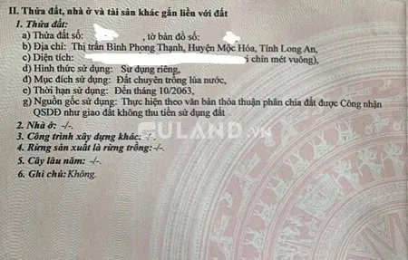 Bán 2.500m2 đất mặt tiền đường trần văn trà, thị trấn bình phong thạnh