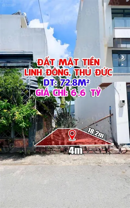 Đất mặt tiền đường số 41, linh đông dt 72.8m giá chỉ 6.6 tỷ