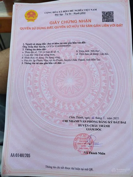 Đất đẹp giá tốt chính chủ bán đất 2 mặt tiền tại phước hậu, an phước, châu thành, bến tre