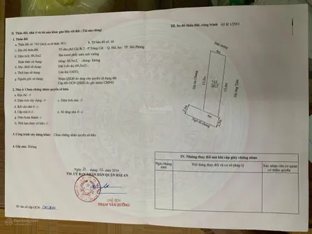 Bán đất ngõ 76 tràng cát diện tích 60,5m2 ngõ thực tế rộng 3m oto vào tận nơi.