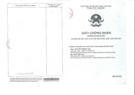 Qsdđ tại thửa đất số 587, tờ bản đồ số 13, kp minh phú, minh lương, châu thành, kiên giang