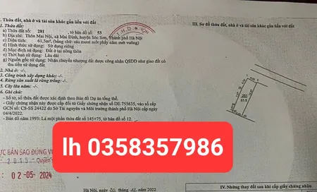 Bán đất 61m² ngang 4m giá 3.17 tỷ Xã Sóc Sơn