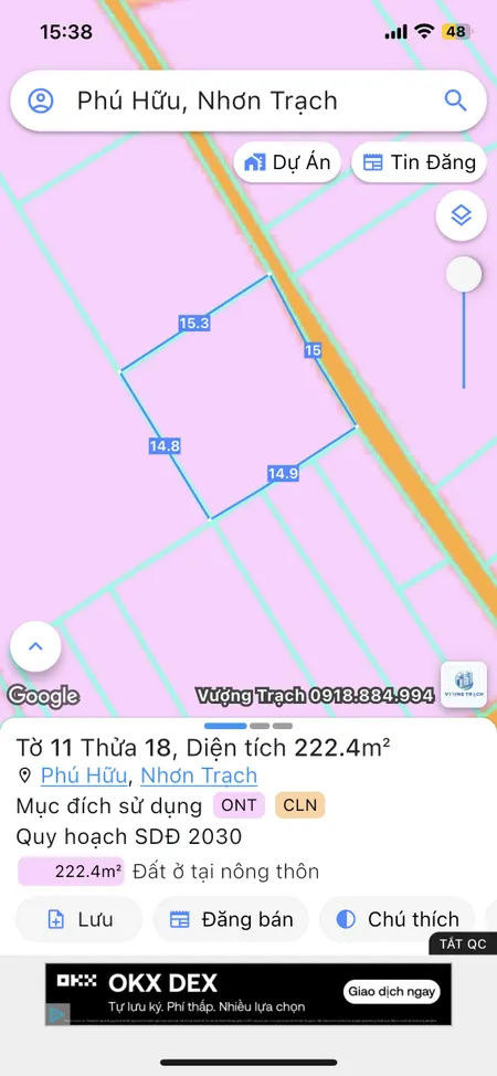Bán đất 222m² ngang 15m giá 3.22 tỷ Xã Đại Phước