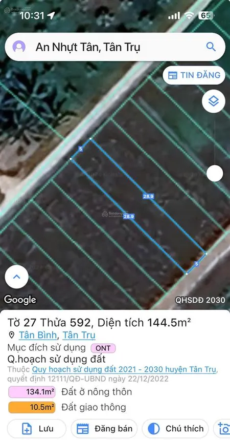 Chính chủ gửi bán 2 lô đất thổ cư mt nguyễn thị điểm nối dài ấp 6 tân bình (an nhựt tân cũ) tân trụ