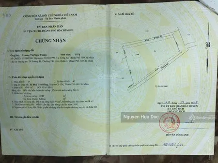 Bán đất phân nền 3 mặt tiền đường (4.749m2 thổ cư 300m2) xã phú hoà đông, h củ chi, hcm