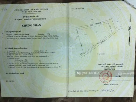 Bán đất phân nền 3 mặt tiền đường (4.749m2 thổ cư 300m2) xã phú hoà đông, h củ chi, hcm