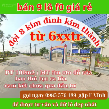 Bán gấp đất kim đính, 680 triệu, 100m2, mặt tiền 5m, đường vào 5m