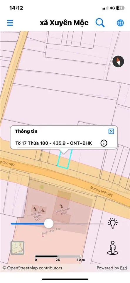 Bán nhanh thửa đất mặt tiền đường bình ba đá bạc 992 xã xuyên mộc, song cao tốc hồ tràm