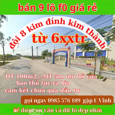 Bán Gấp đất Kim đính, 680 Triệu, 100m2, Mặt Tiền 5m, đường Vào 5m