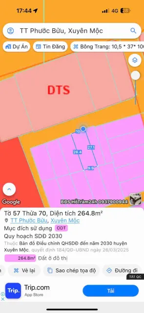 Cần tiền bán lô đất thị trấn bà tô xuyên mộc hồ tràm