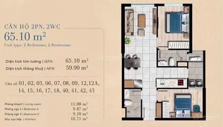 Bán gấp căn 2pn, 2wc, 65,1m2 tại the gió riverside, view đẹp giá giai đoạn 1.