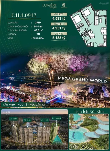 Độc quyền căn 2pn + view pháo hoa grandworld khu nghỉ dưỡng hạng sang bậc nhất