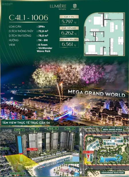 Siêu phẩm căn 2n+ góc view ktown hồ tạo sóng tại lumiere spring bay