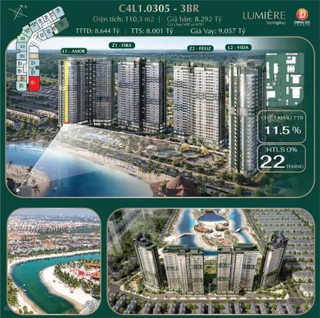Độc quyền căn 3pn góc view hồ tạo sóng tại lumiere spring bay