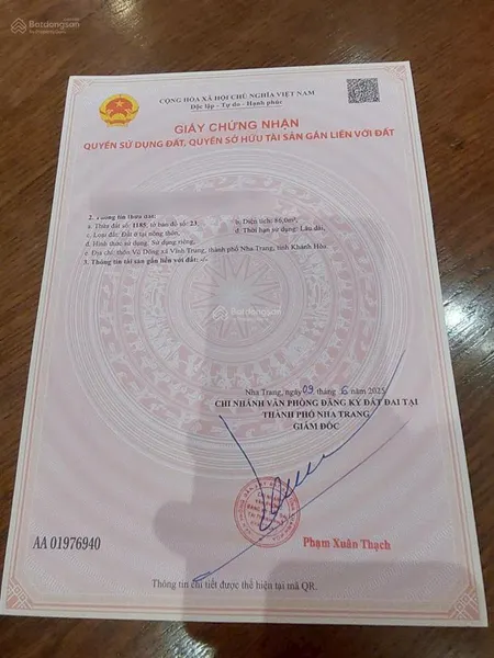 Bán đất thổ cư mặt tiền vĩnh trung nha trang, kèm thêm phần đất ngoài sổ