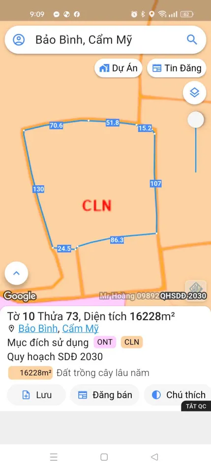 Bán đất 16227.5m² ngang 130m giá 8 tỷ Xã Cẩm Mỹ