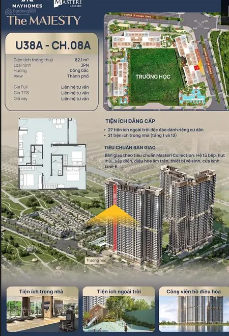 Bán cc masteri lakeside, 74 triệu/m2, 82.1m2, 3pn, 2wc tại thị trấn trâu quỳ, gia lâm, hà nội
