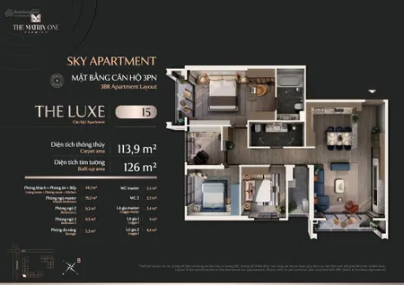 Căn hộ 15 tòa m1 căn góc 3 ngủ duy nhất còn lại tầng trung diện tích 113,9 m2 ký mới cđt