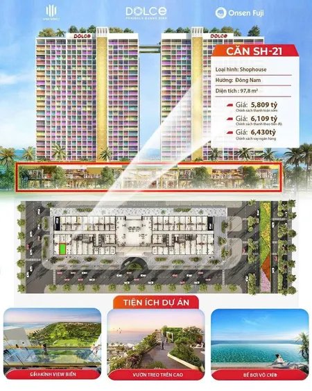Bán Condotel Dolce Penisola Quảng Bình, 5,8 Tỷ, 97,8 M2, đẹp,