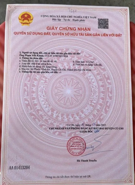 Mặt Tiền Võ Thị Lợi - Xã Phước Vĩnh An - Huyện Củ Chi , khu dân cư hiện hữu , xây dựng hoàn công tự do , mặt tiền kinh doanh buôn bán