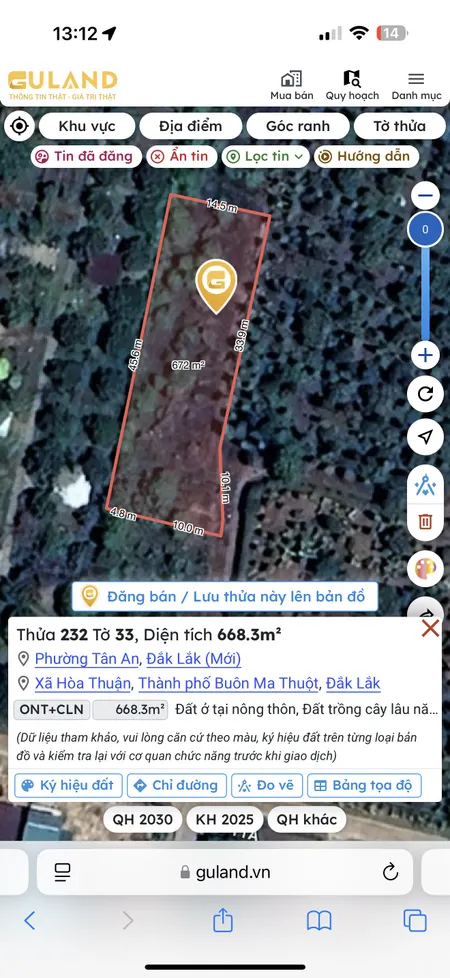 Bán đất 668.3m² giá 1.85 tỷ Phường Tân An