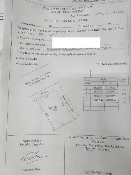 BÁN 230,8m2 ( 12m x dài 19,2m ) ĐẤT TTTM CÁI KHẾ – CẦN THƠ.