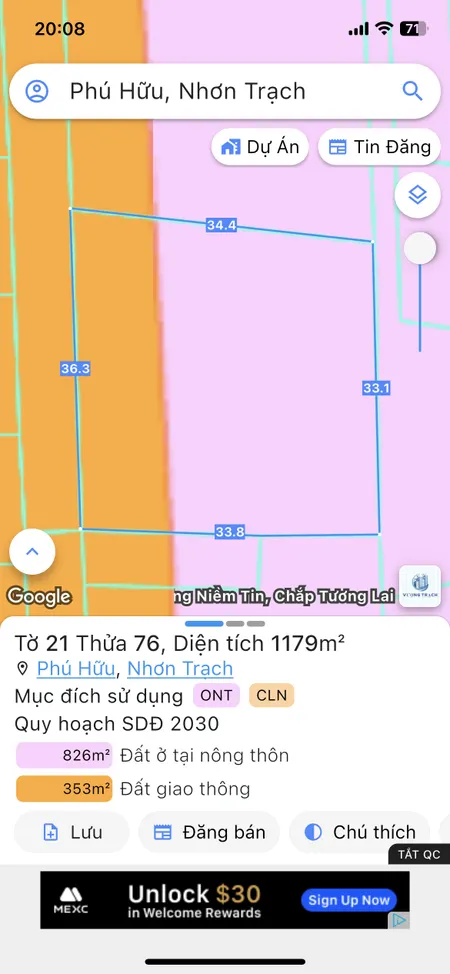 Bán đất 1179m² ngang 36.3m giá 18 tỷ Xã Đại Phước