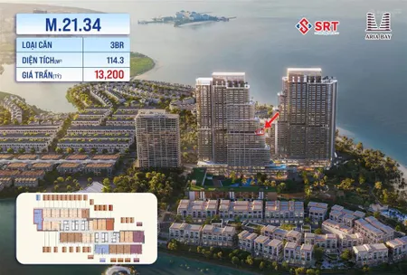 Aria bay căn 3 pn view trực diện biển, bàn giao full nội thất, có cả máy rửa bát luôn.
