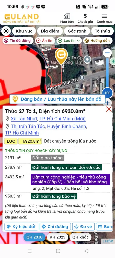 Bán đất 6920.8m² ngang 30m giá 53 tỷ Xã Tân Nhựt