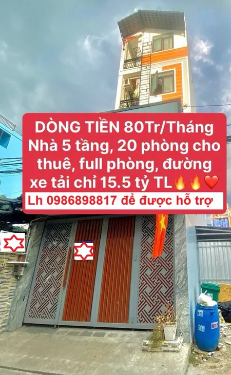 CHDV 5 TẦNG – 20 PHÒNG – THU NHẬP 80TR/THÁNG, HOÀNG DIỆU 2, LINH TRUNG – CHỈ 15.5 TỶ TL