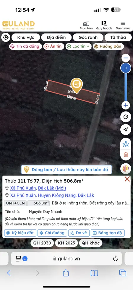 Bán đất 506.8m² giá 730 triệu Xã Phú Xuân