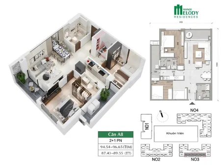 Căn hộ 2pn+1, 89m² siêu hợp lý cho gia đình tại hanoi melody residences. 0988 980 ***