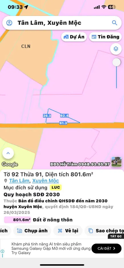 Bán đất 31962.2m² ngang 121m giá 18 tỷ Xã Bàu Lâm