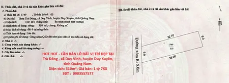 HOT HOT - CẦN BÁN LÔ ĐẤT VỊ TRÍ ĐẸP TẠI Trà Đông , xã Duy Vinh, huyện Duy Xuyên, tỉnh Quảng Nam.