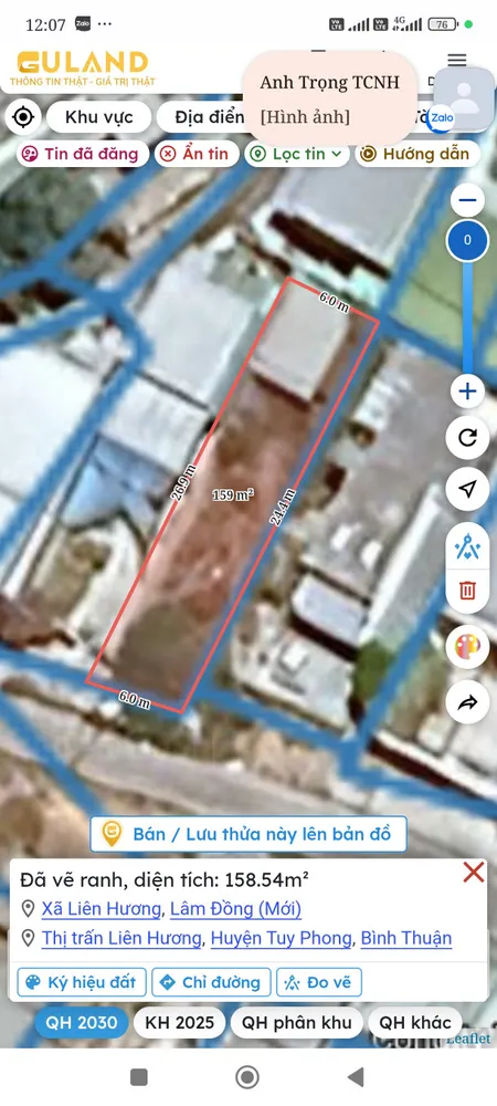 Bán đất 157m² ngang 6m giá 2.45 tỷ Xã Liên Hương
