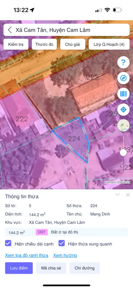 Bán đất 144.2m² ngang 20m giá 600 triệu tại Xã Cam Tân Huyện Cam Lâm