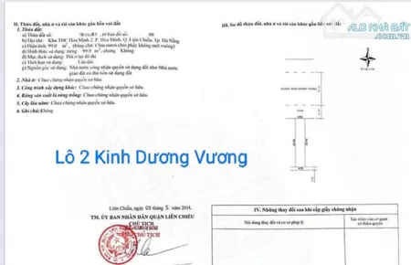 Cặp Đất đường 15m Kinh Dương Vương. Cách biển 300m. S= 198m2 ngang 9m. Giá: 15.xx tỷ