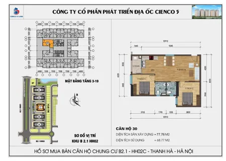 Bán căn góc 2pn 78m² tầng trung, tòa hh02c, khu 5 tòa mới chung cư Thanh Hà