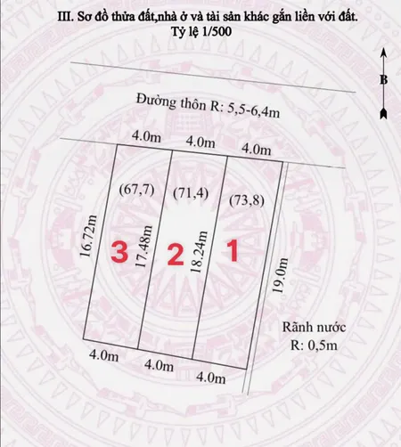 Bán 3 lô f0 cao nhân đường nhựa 6.5 m diện tích từ 67,7 đến 73 m . Giá 8xx đến 9xx.l/h:076.231.9990 e Thuý